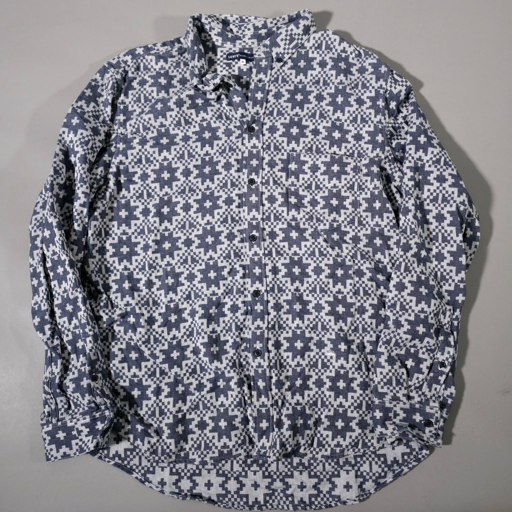 Levi's Made & Crafted Button Down Shirt Mens XL Blue White Aztec Jacquard